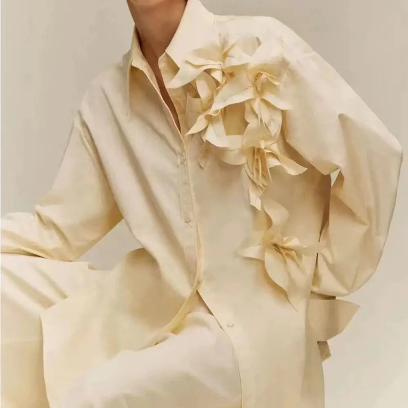 Lotus Leaf Pleated Loose Asymmetrical Blouse