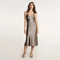 100% Mulberry Silk Women's Midi Dress Grey