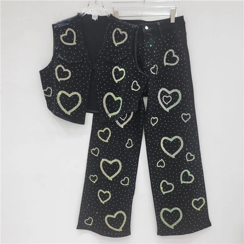 Sexy & Flirty Denim Flared Women's Two Piece Set