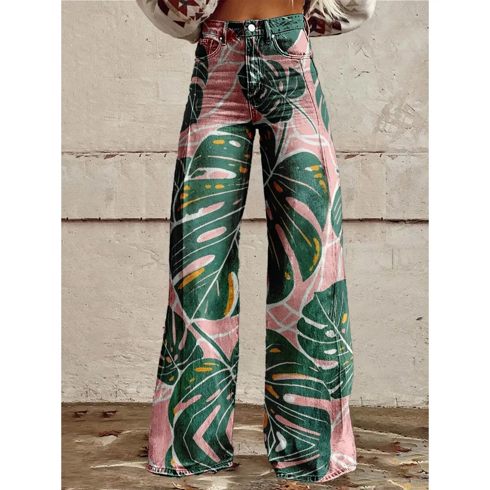 Women's Bohemian High Waisted Wide Leg Pants