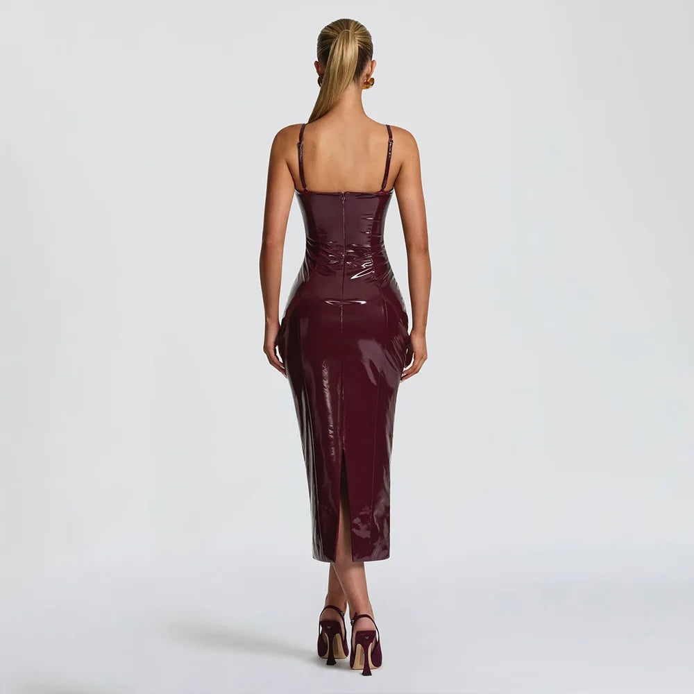 Sexy "Leather" Red Long Dress