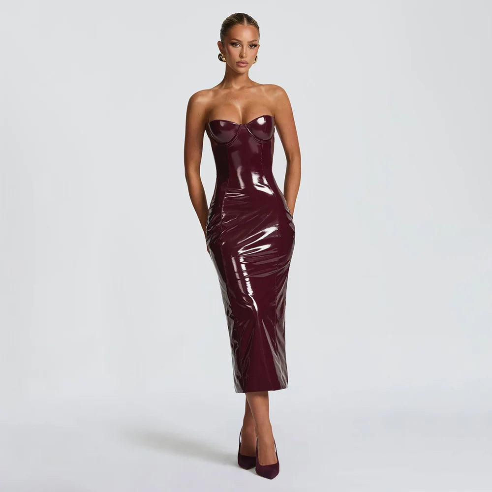 Sexy "Leather" Red Long Dress