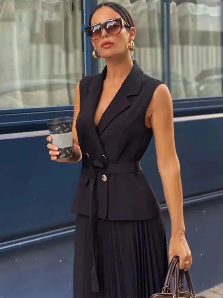 Classy Women's Dress with Buttons & Ties