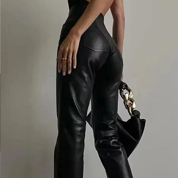 Women's Pleather Street Wear Skinny Pants